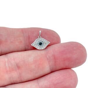 Vintage Sterling Silver 925 Blue Evil Eye Cubic Zirconia Pendant